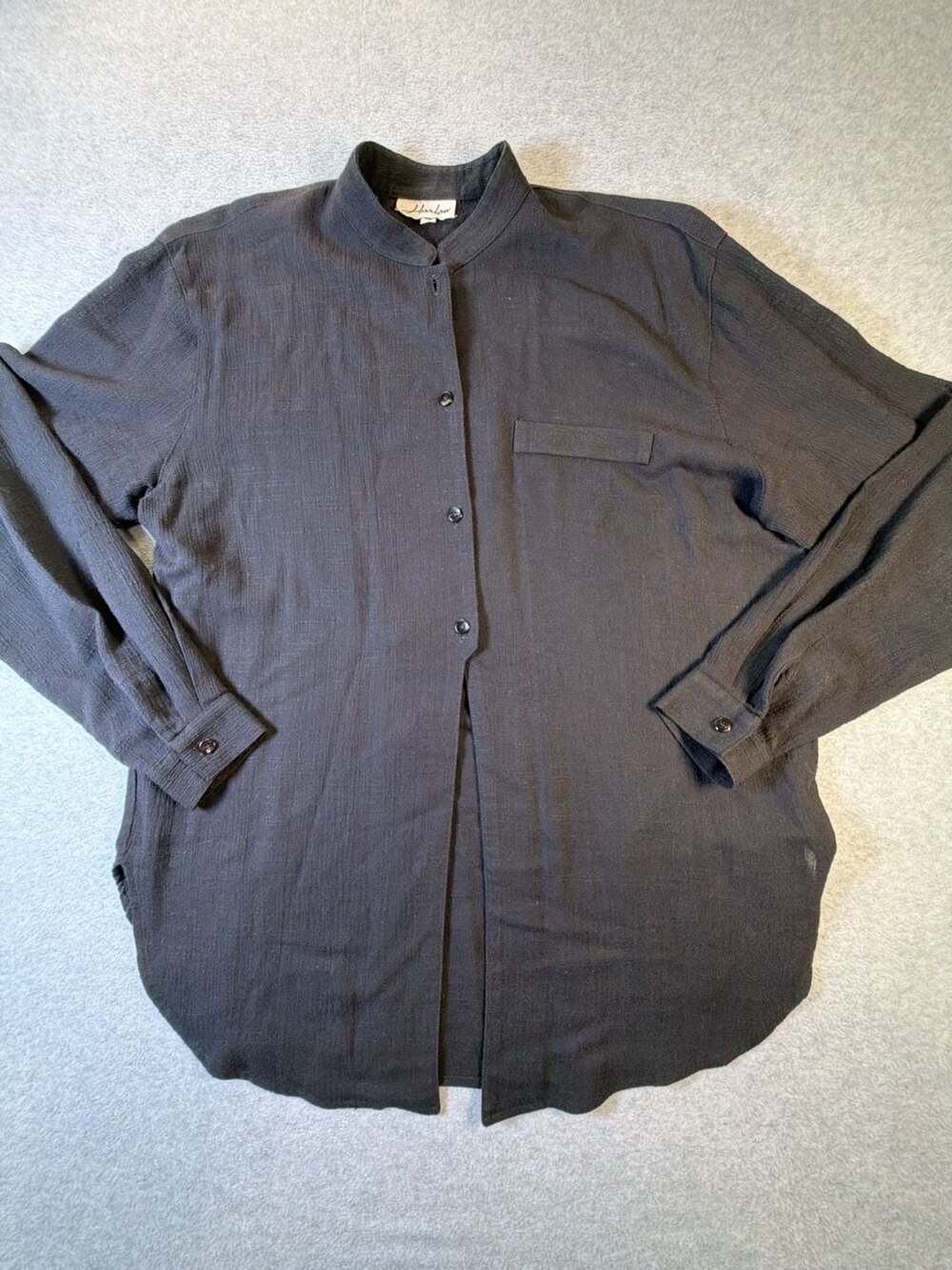 Harlow Black Long Sleeve Mandarin Collar Button Down Shirt Medium